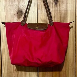 Longchamp Le Pliage Red Medium Shoulder Bag Authentic